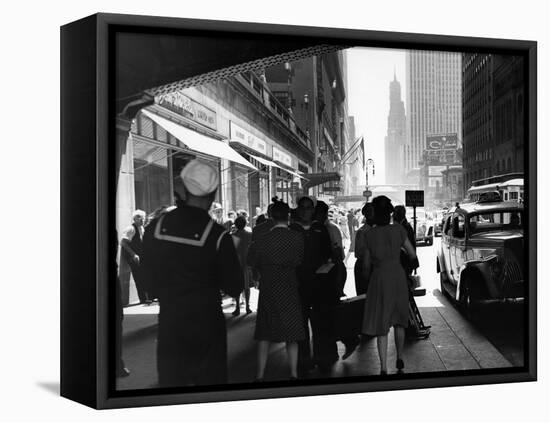 1940s Grand Central Station Men and Women Pedestrians a Sailor in Uniform Taxi and Stores 42nd St-null-Framed Premier Image Canvas