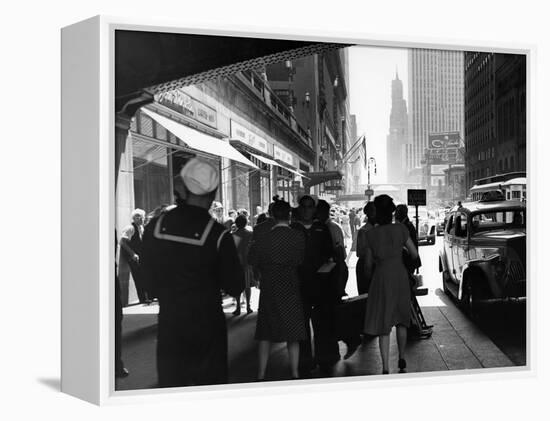 1940s Grand Central Station Men and Women Pedestrians a Sailor in Uniform Taxi and Stores 42nd St-null-Framed Premier Image Canvas