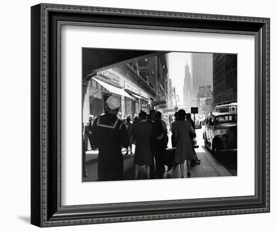 1940s Grand Central Station Men and Women Pedestrians a Sailor in Uniform Taxi and Stores 42nd St-null-Framed Photographic Print