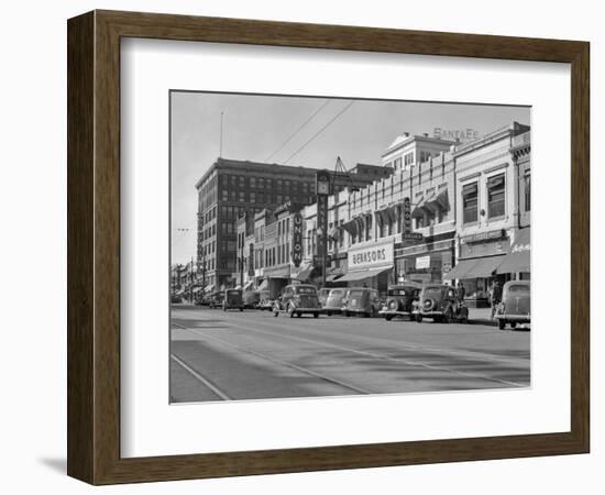 1940s Kansas Street Shopping District Cars Shops Storefronts Topeka Kansas-null-Framed Photographic Print