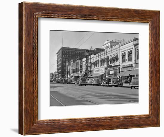 1940s Kansas Street Shopping District Cars Shops Storefronts Topeka Kansas-null-Framed Photographic Print