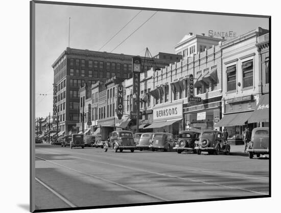 1940s Kansas Street Shopping District Cars Shops Storefronts Topeka Kansas-null-Mounted Photographic Print