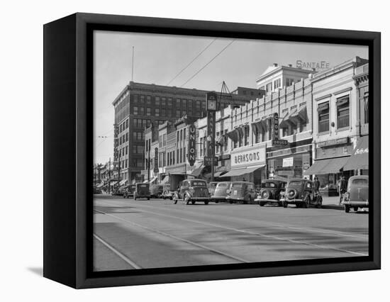 1940s Kansas Street Shopping District Cars Shops Storefronts Topeka Kansas-null-Framed Premier Image Canvas