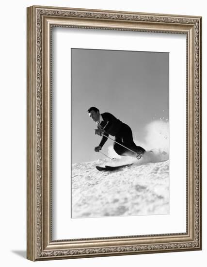 1940s MAN DOWNHILL SKIING WINTER OUTDOOR-H. Armstrong Roberts-Framed Photographic Print