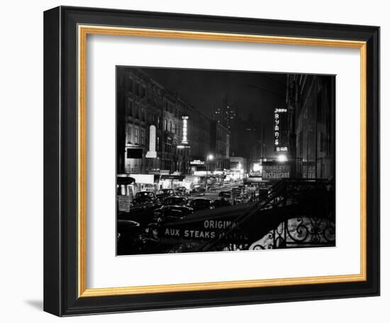 1940s Night Street Scene West 52nd Street Lights from Numerous Clubs and Nightclubs New York-null-Framed Photographic Print