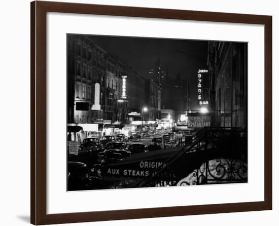 1940s Night Street Scene West 52nd Street Lights from Numerous Clubs and Nightclubs New York-null-Framed Photographic Print