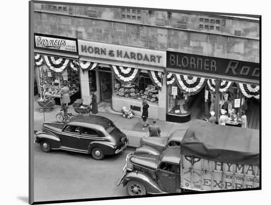 1940s Store Fronts Decorated with Parade Bunting Main Street 82nd Street Jackson Heights Queens-null-Mounted Photographic Print