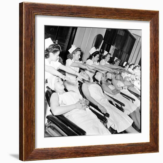 1940S Women Learning Facials and Beauty Techniques at a Beauty School-Nina Leen-Framed Photographic Print