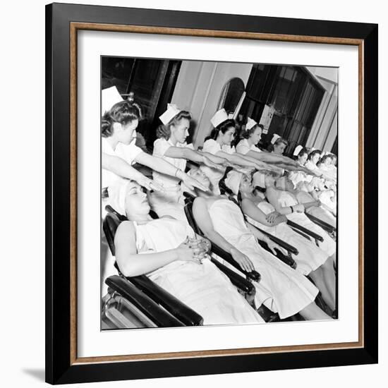 1940S Women Learning Facials and Beauty Techniques at a Beauty School-Nina Leen-Framed Photographic Print