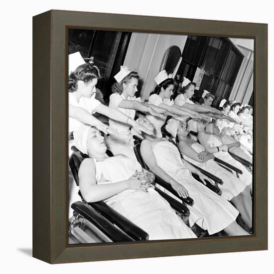 1940S Women Learning Facials and Beauty Techniques at a Beauty School-Nina Leen-Framed Premier Image Canvas