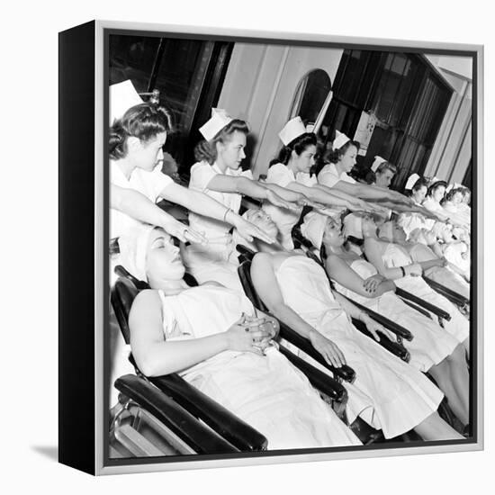 1940S Women Learning Facials and Beauty Techniques at a Beauty School-Nina Leen-Framed Premier Image Canvas