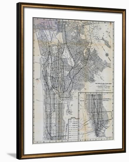 1941, Manhattan and The Bronx Map, New York, United States-null-Framed Giclee Print