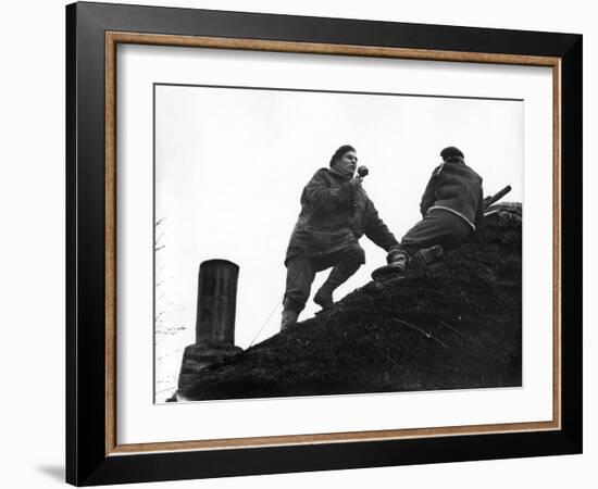 1944: Chester Wilmot, BBC War Correspondent with the Infantry Assault, Netherlands-George Silk-Framed Photographic Print