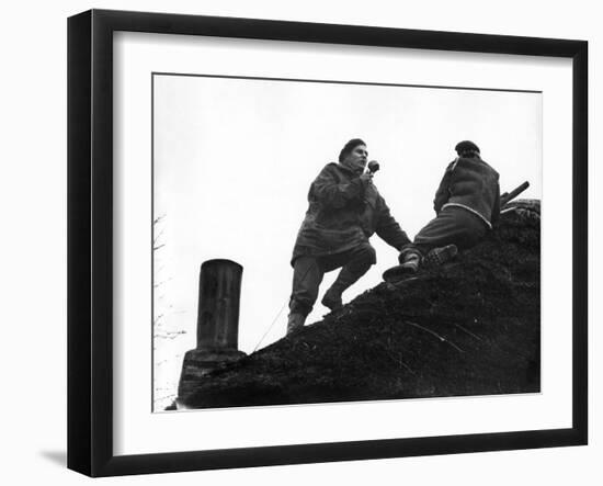 1944: Chester Wilmot, BBC War Correspondent with the Infantry Assault, Netherlands-George Silk-Framed Photographic Print