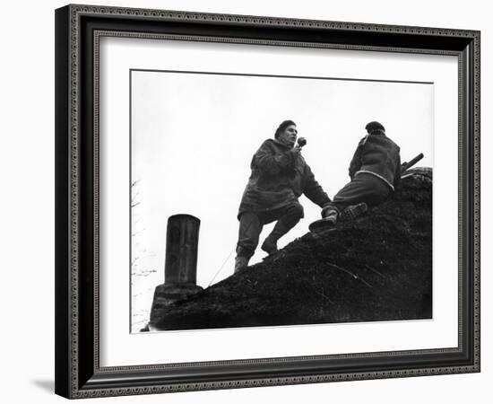 1944: Chester Wilmot, BBC War Correspondent with the Infantry Assault, Netherlands-George Silk-Framed Photographic Print