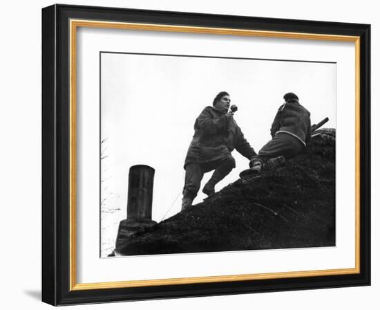 1944: Chester Wilmot, BBC War Correspondent with the Infantry Assault, Netherlands-George Silk-Framed Photographic Print