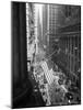1945 Aerial View of VE Day Celebration on Wall Street NYC with Flags and Confetti Flying-null-Mounted Photographic Print