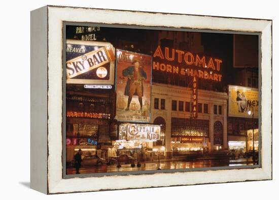 1945: Broadway and 42nd Street at Night in Front of Automat Horn and Hardart, New York, NY-Andreas Feininger-Framed Premier Image Canvas