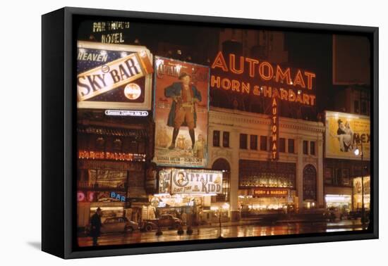 1945: Broadway and 42nd Street at Night in Front of Automat Horn and Hardart, New York, NY-Andreas Feininger-Framed Premier Image Canvas