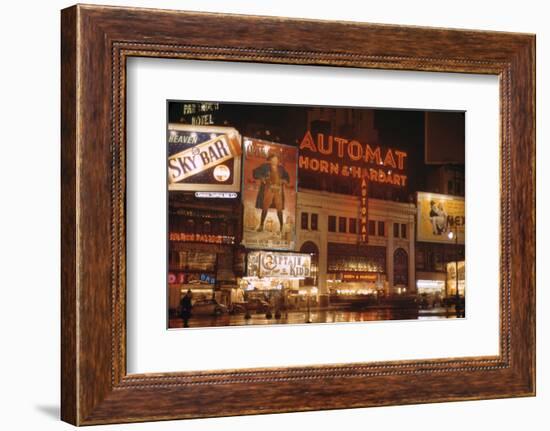 1945: Broadway and 42nd Street at Night in Front of Automat Horn and Hardart, New York, NY-Andreas Feininger-Framed Photographic Print