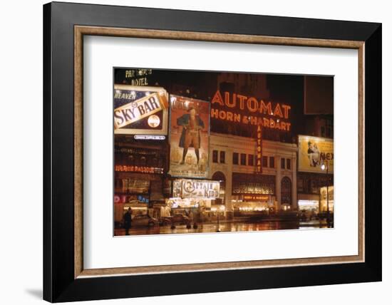 1945: Broadway and 42nd Street at Night in Front of Automat Horn and Hardart, New York, NY-Andreas Feininger-Framed Photographic Print