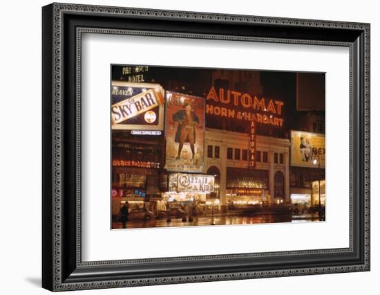 1945: Broadway and 42nd Street at Night in Front of Automat Horn and Hardart, New York, NY-Andreas Feininger-Framed Photographic Print