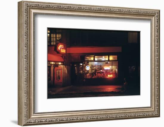 1945: Harry's Bar' Lit Up at Night, 52nd Street, Midtown Area, New York, Ny-Andreas Feininger-Framed Photographic Print