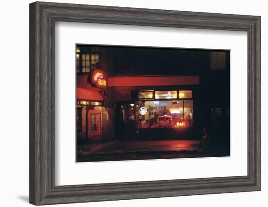 1945: Harry's Bar' Lit Up at Night, 52nd Street, Midtown Area, New York, Ny-Andreas Feininger-Framed Photographic Print