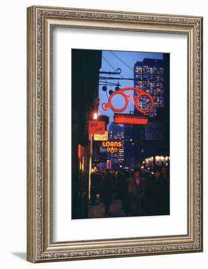 1945: Midtown Manhattan at Night with Neon Lights Advertising, New York, Ny-Andreas Feininger-Framed Photographic Print