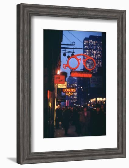 1945: Midtown Manhattan at Night with Neon Lights Advertising, New York, Ny-Andreas Feininger-Framed Photographic Print