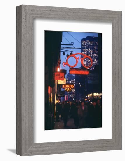 1945: Midtown Manhattan at Night with Neon Lights Advertising, New York, Ny-Andreas Feininger-Framed Photographic Print