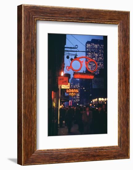 1945: Midtown Manhattan at Night with Neon Lights Advertising, New York, Ny-Andreas Feininger-Framed Photographic Print