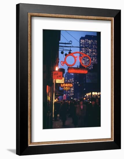 1945: Midtown Manhattan at Night with Neon Lights Advertising, New York, Ny-Andreas Feininger-Framed Photographic Print