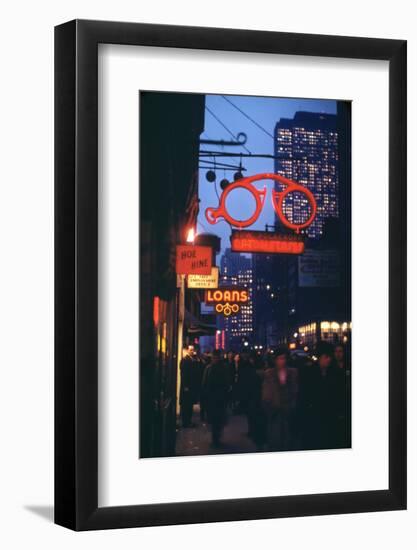 1945: Midtown Manhattan at Night with Neon Lights Advertising, New York, Ny-Andreas Feininger-Framed Photographic Print