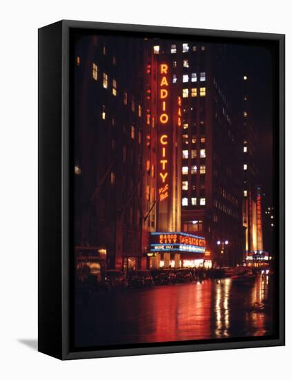 1945: Radio City Music Hall Lit Up at Night, New York, Ny-Andreas Feininger-Framed Premier Image Canvas