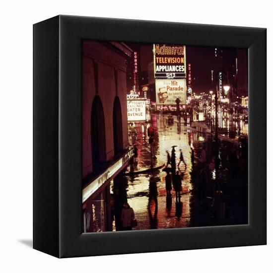 1945: Rainy Night in Times Square with Neon and Billboards, New York, NY-Andreas Feininger-Framed Premier Image Canvas