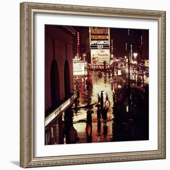 1945: Rainy Night in Times Square with Neon and Billboards, New York, NY-Andreas Feininger-Framed Photographic Print