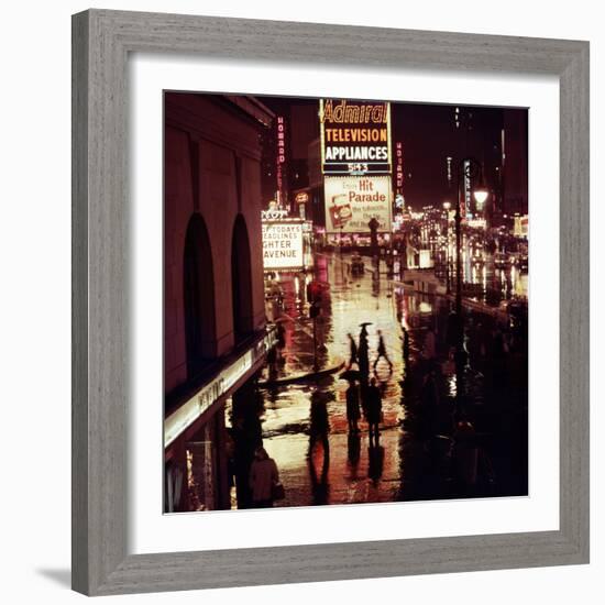 1945: Rainy Night in Times Square with Neon and Billboards, New York, NY-Andreas Feininger-Framed Photographic Print