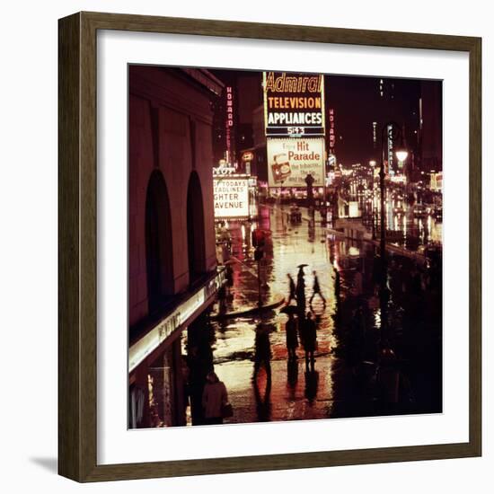 1945: Rainy Night in Times Square with Neon and Billboards, New York, NY-Andreas Feininger-Framed Photographic Print