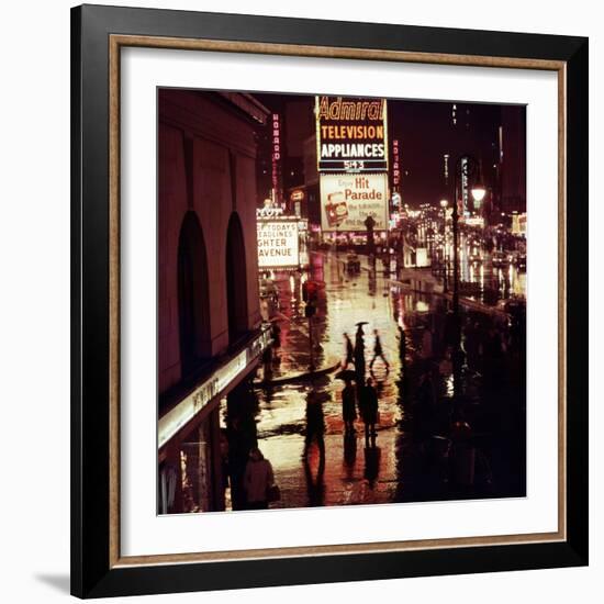 1945: Rainy Night in Times Square with Neon and Billboards, New York, NY-Andreas Feininger-Framed Photographic Print