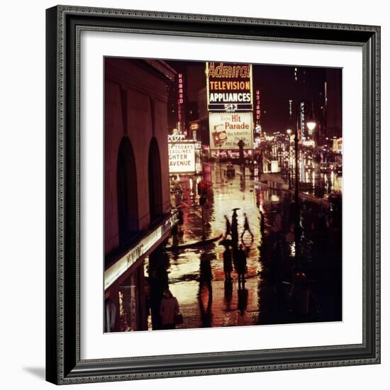 1945: Rainy Night in Times Square with Neon and Billboards, New York, NY-Andreas Feininger-Framed Photographic Print