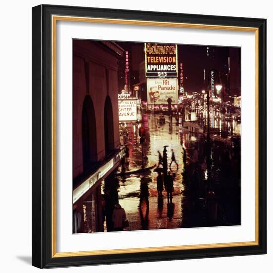 1945: Rainy Night in Times Square with Neon and Billboards, New York, NY-Andreas Feininger-Framed Photographic Print