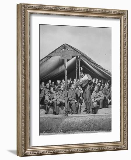 1945: Teenaged German Pow Sit under a Tent as They Listen to a History Lesson, Attichy, France-Ralph Morse-Framed Photographic Print