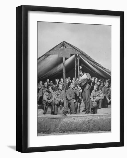 1945: Teenaged German Pow Sit under a Tent as They Listen to a History Lesson, Attichy, France-Ralph Morse-Framed Photographic Print