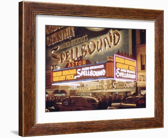 1945: the Astor Theater Marquee Advertising Alfred Hitchcock's Movie 'Spellbound', New York, Ny-Andreas Feininger-Framed Photographic Print