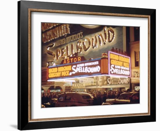 1945: the Astor Theater Marquee Advertising Alfred Hitchcock's Movie 'Spellbound', New York, Ny-Andreas Feininger-Framed Photographic Print