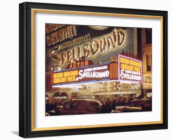 1945: the Astor Theater Marquee Advertising Alfred Hitchcock's Movie 'Spellbound', New York, Ny-Andreas Feininger-Framed Photographic Print