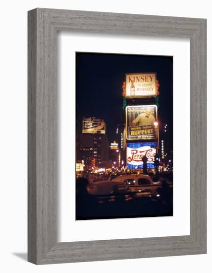 1945: Times Square at Night with Traffic and Lit Billboards, New York, Ny-Andreas Feininger-Framed Photographic Print