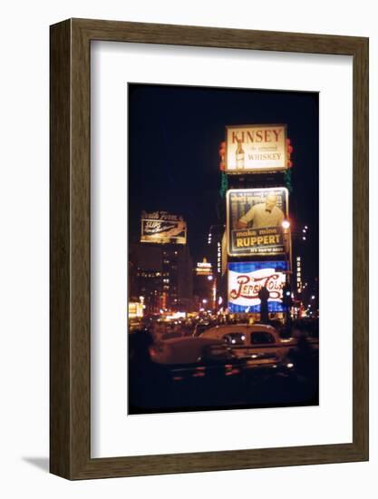 1945: Times Square at Night with Traffic and Lit Billboards, New York, Ny-Andreas Feininger-Framed Photographic Print