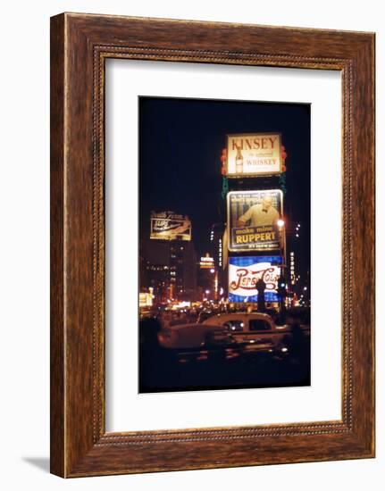 1945: Times Square at Night with Traffic and Lit Billboards, New York, Ny-Andreas Feininger-Framed Photographic Print